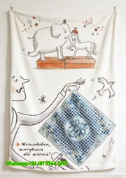 Hermes Whimsical Elephant & Horse Illustration Flannel Wall Hanging Blanket throw blanket IMG_5447